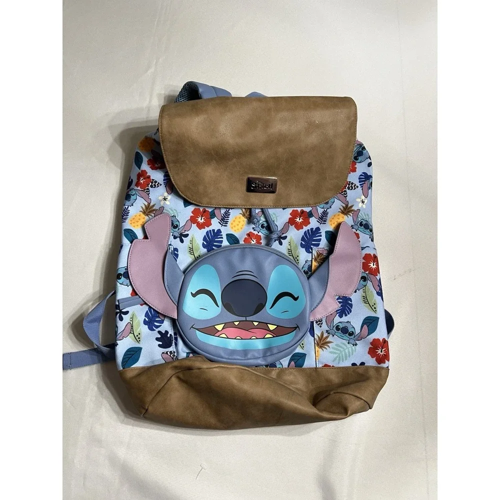 Disney Lilo & Stitch Large Backpack Bioworld  Cinch Faux Leather Flap Park Bag